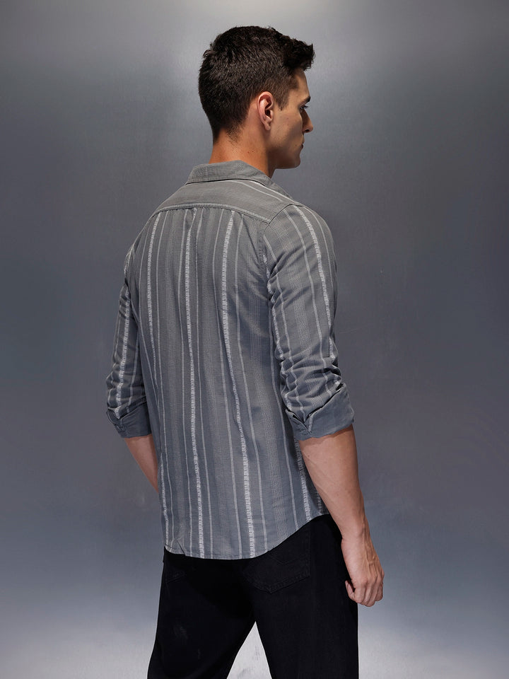 Men's textured vertical striped casual shirt | Dark Grey