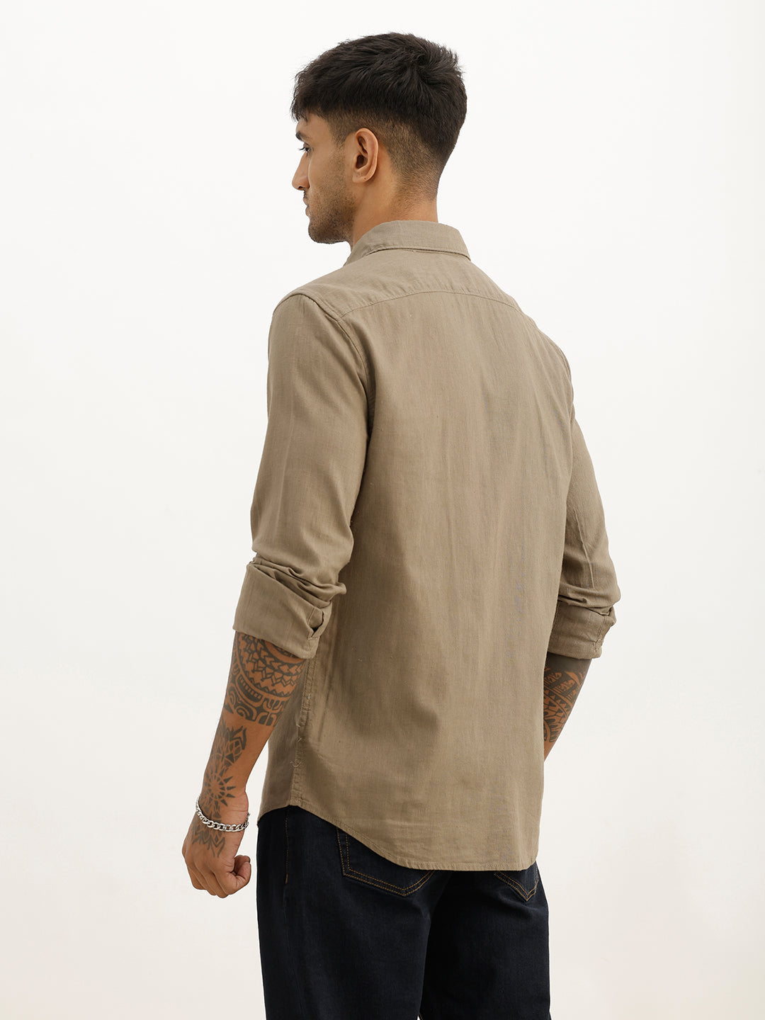 Solid Slim Fit Full Sleeve Shirt | Olive