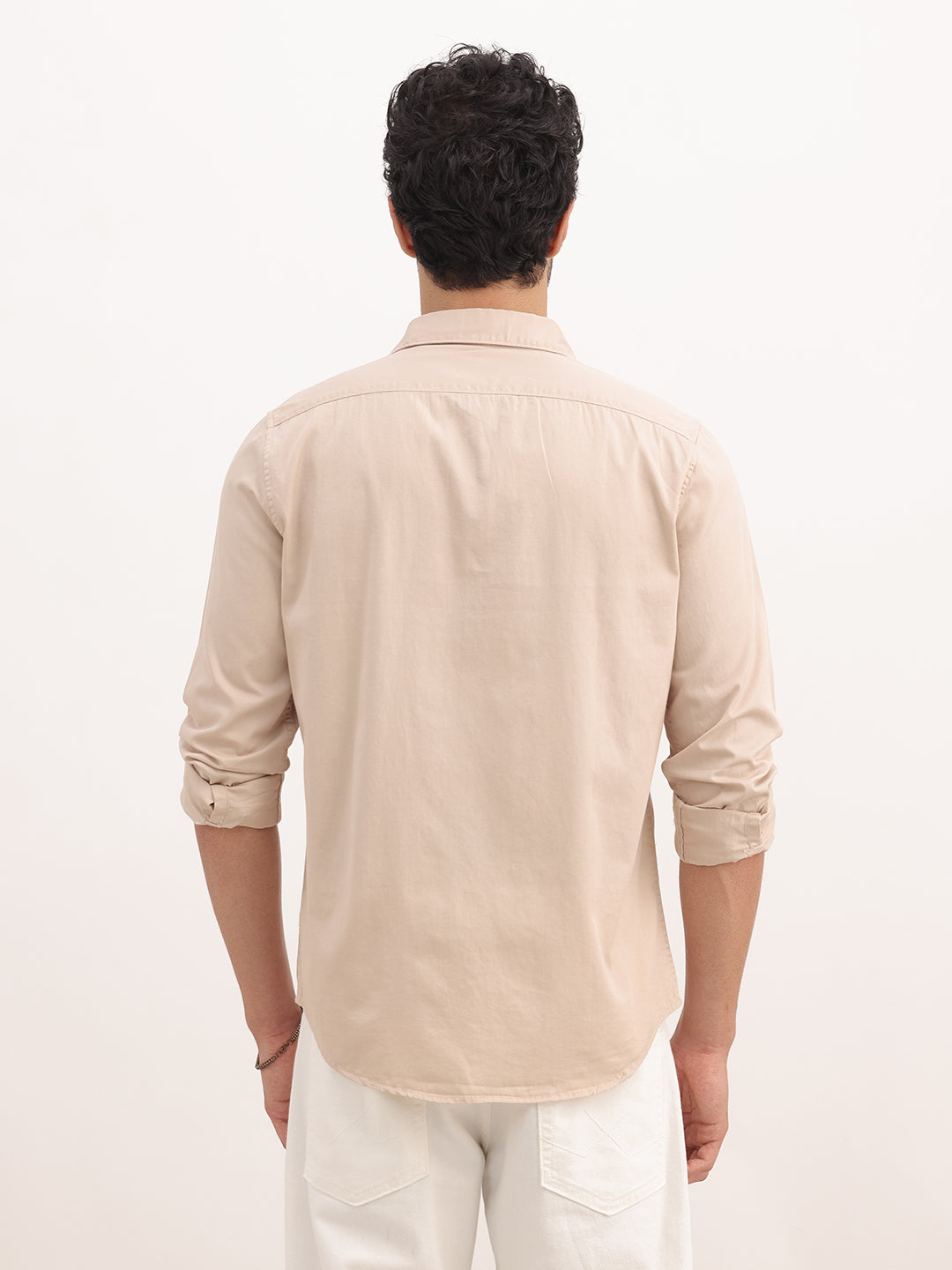 Solid Slim Fit Full Sleeve Shirt | Beige