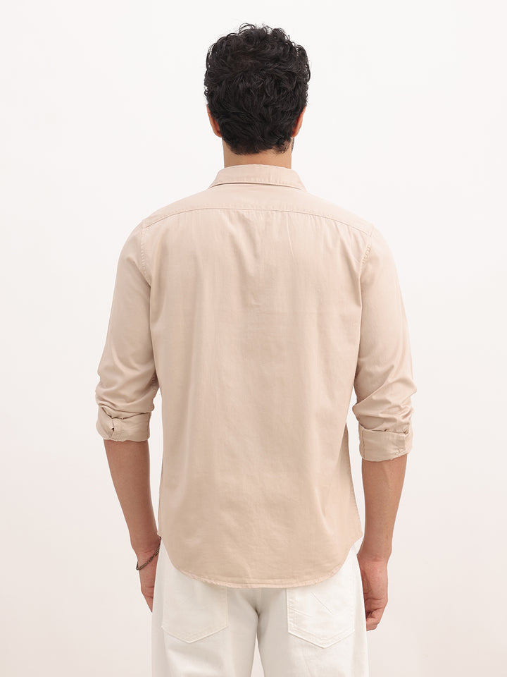 Solid Slim Fit Full Sleeve Shirt | Beige