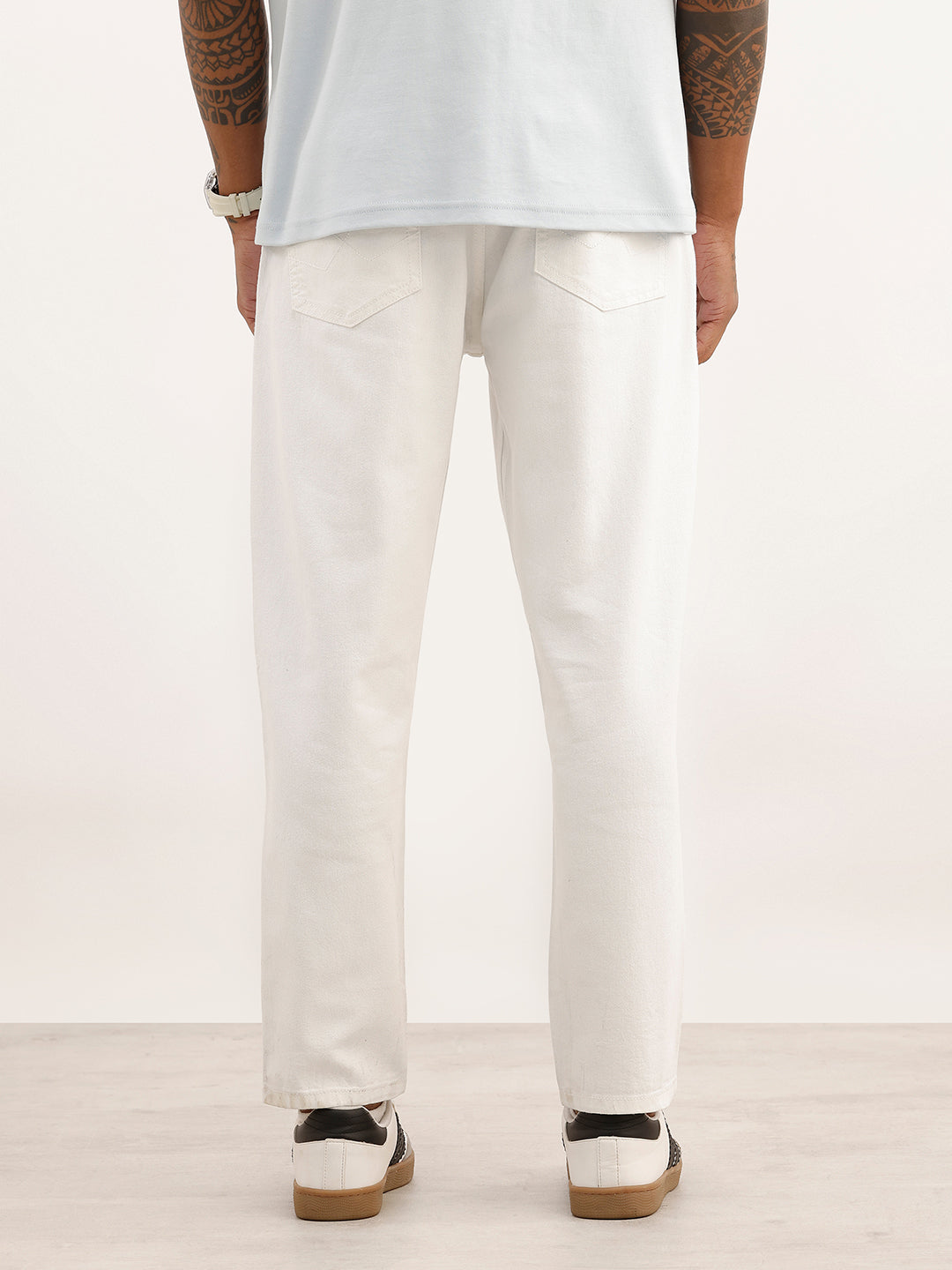 Classic Distressed Patch Detail Denim Jeans | White