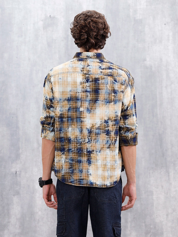 Distressed Plaid Check Shirt With Pockets | Yellow