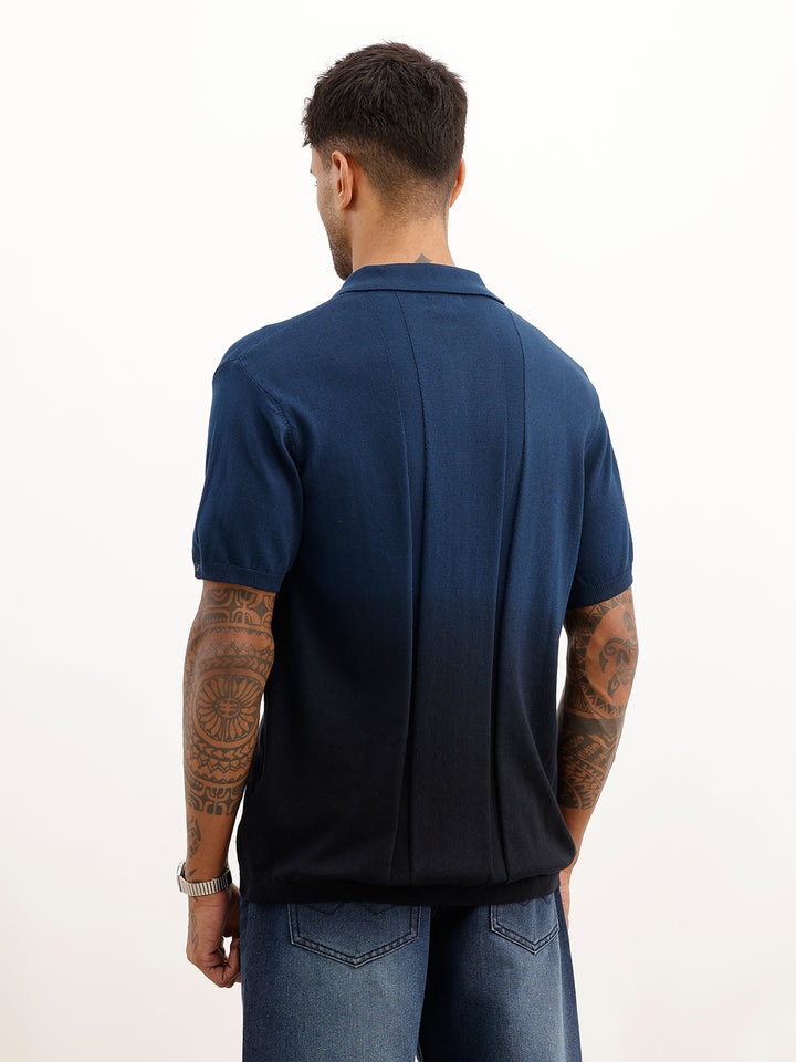 Solid Half Sleeve Flat Knit Shirt | Navy Blue