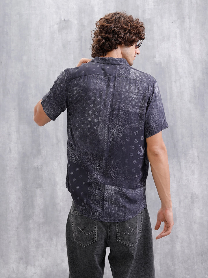 Fluid AOP Slim Fit Shirt | Black