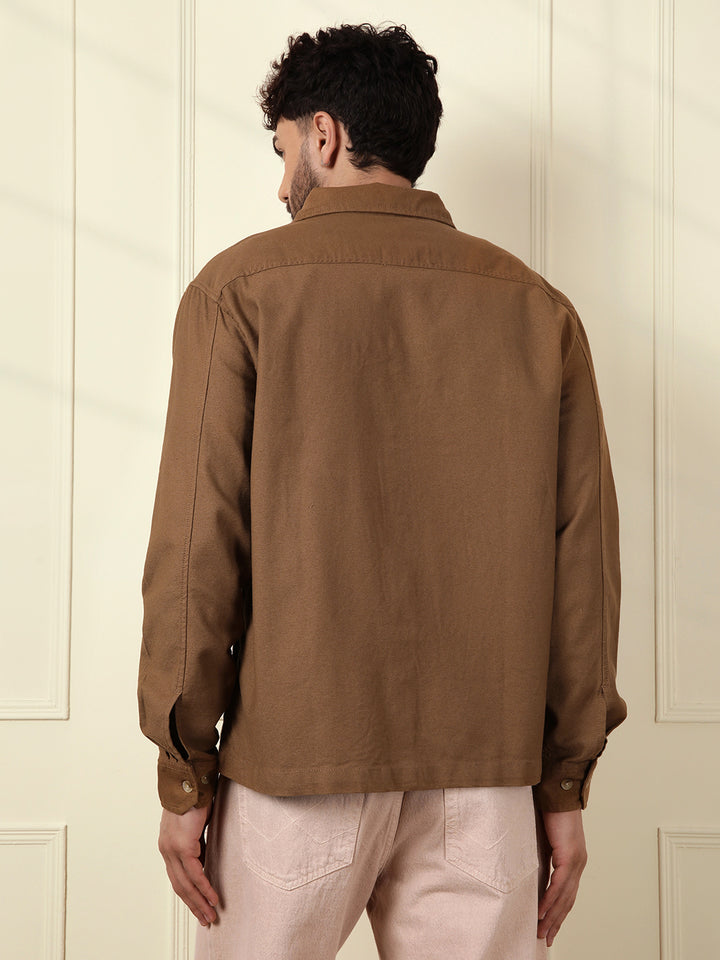 Solid Regular Fit Shacket | Khaki