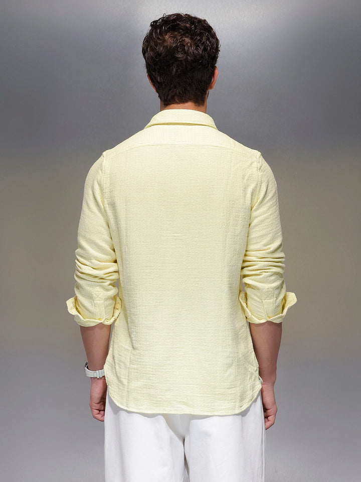 Solid Textured Full Sleeve Shirt   |  Yellow