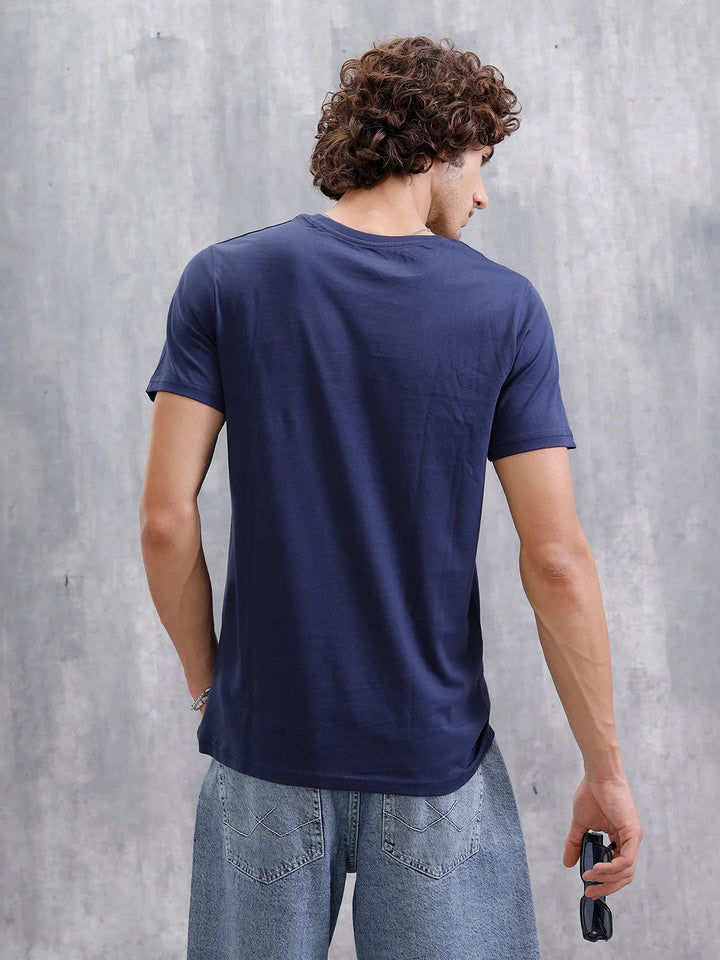 Placement Printed Slim Fit T-Shirt  | Navy Blue