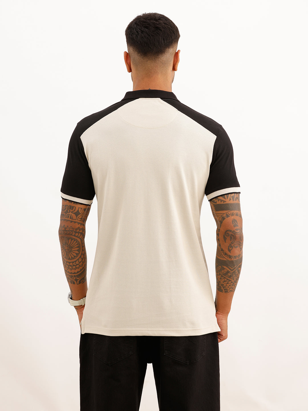 Classic Regular Fit Contrast Sleeve Polo T-Shirt | Beige