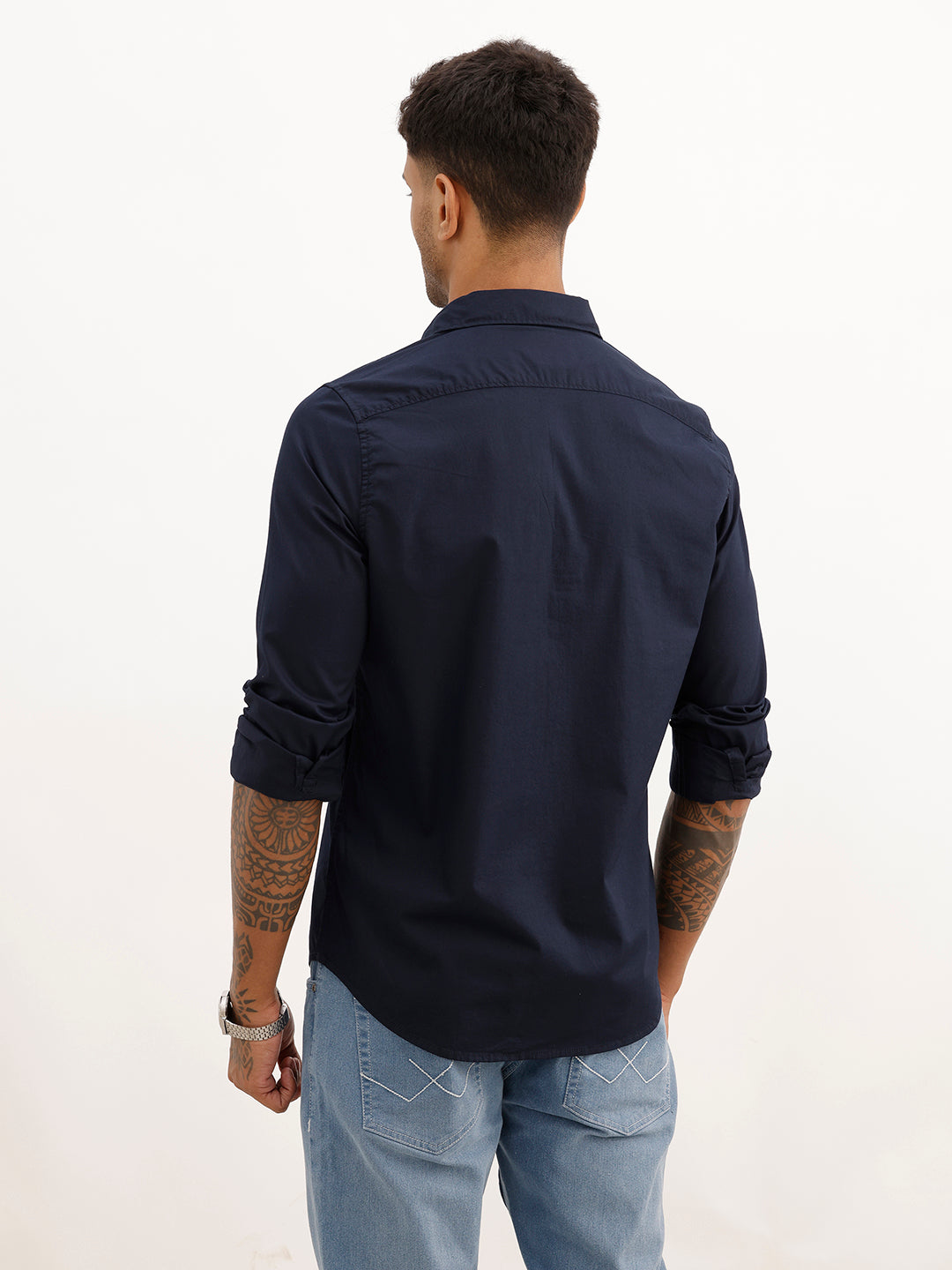 Solid Regular Fit Full Sleeve Shirt | Navy Blue | WWSH0842MAZ