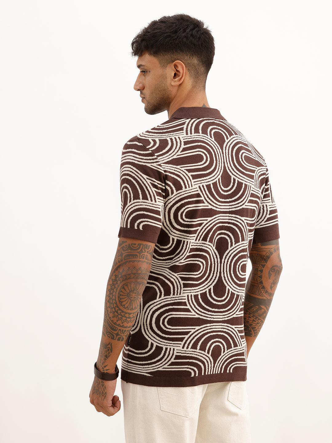 Slim Fit Jacquard Polo T-Shirt | Brown