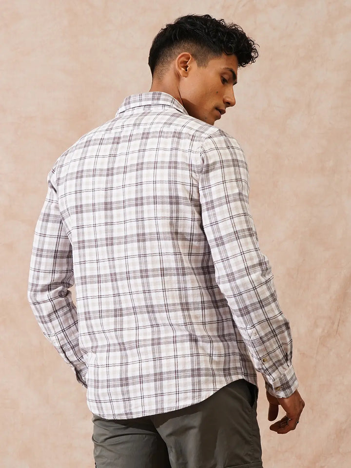 Herringbone Checks Slim Fit Shirt | Beige