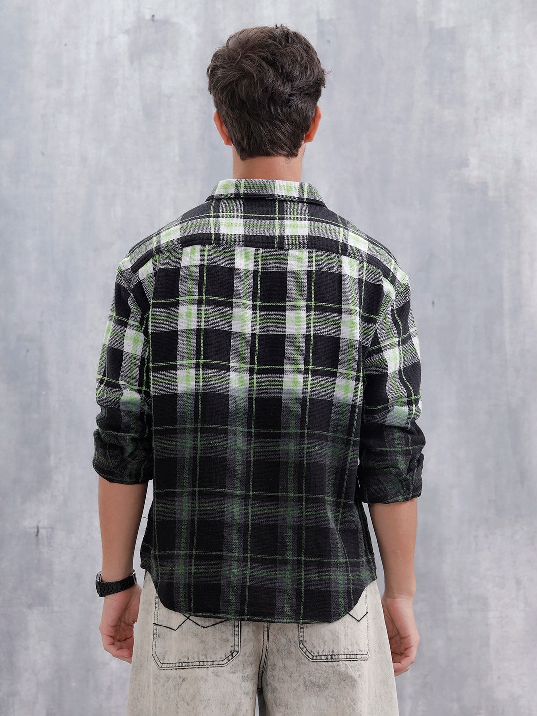 Men Checkered Pattern Oversized Fit Shirt | Black