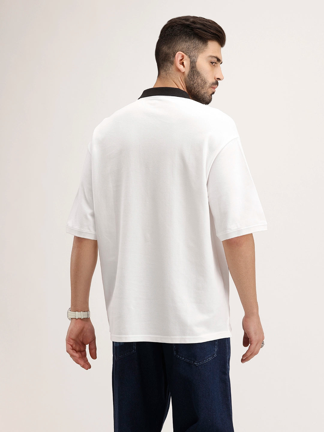Oversized Striped Polo T-Shirt | White
