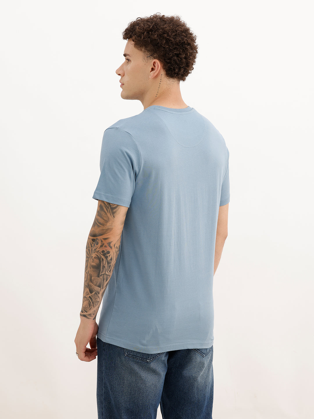 Slim Fit Embroidered Patch Detail T-Shirt | Blue | WTS02HSSL1358S
