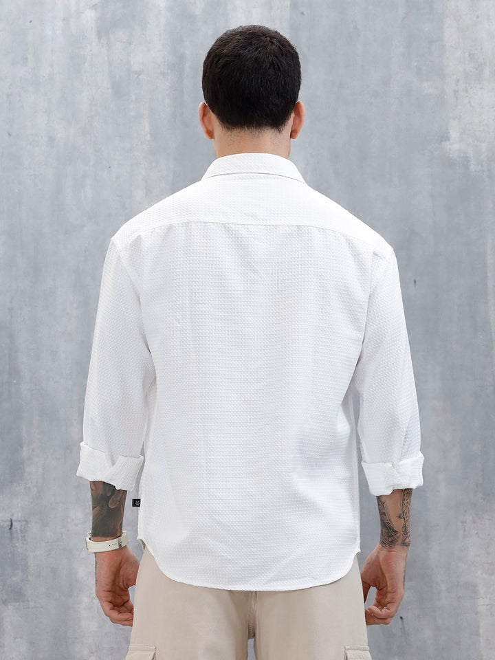 Wrogn Oversized Double Pocket Textured Shirt For Men's | Off White
