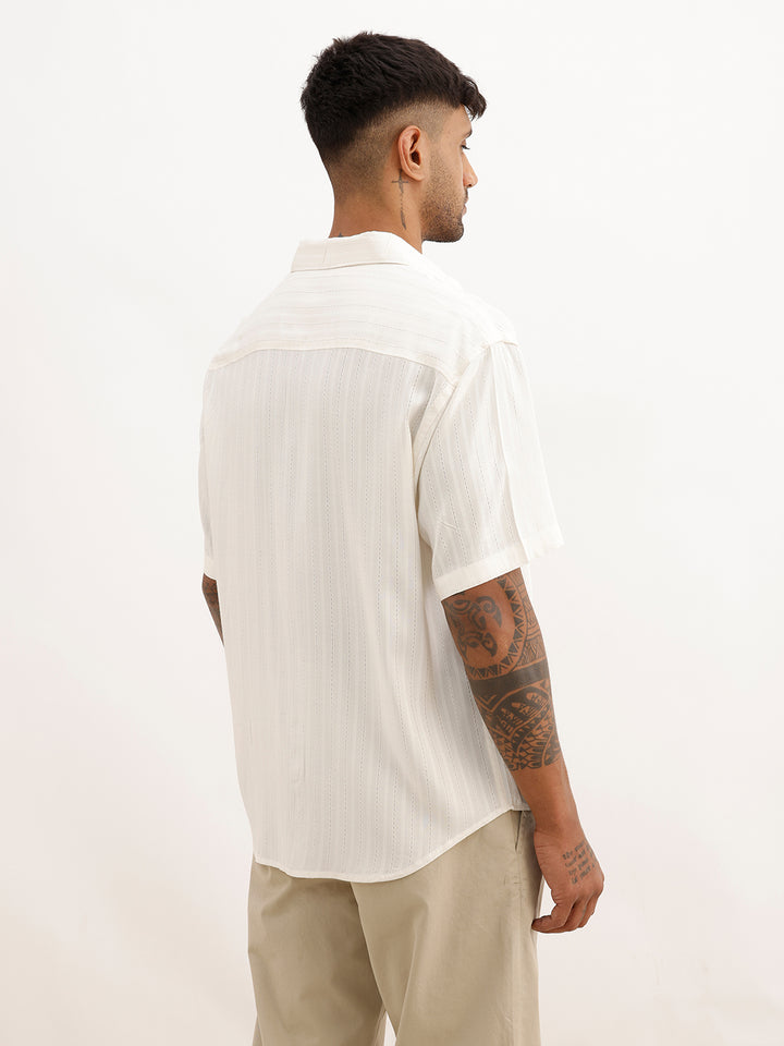 Textured Comfort Fit Half Sleeve Shirt | Off White