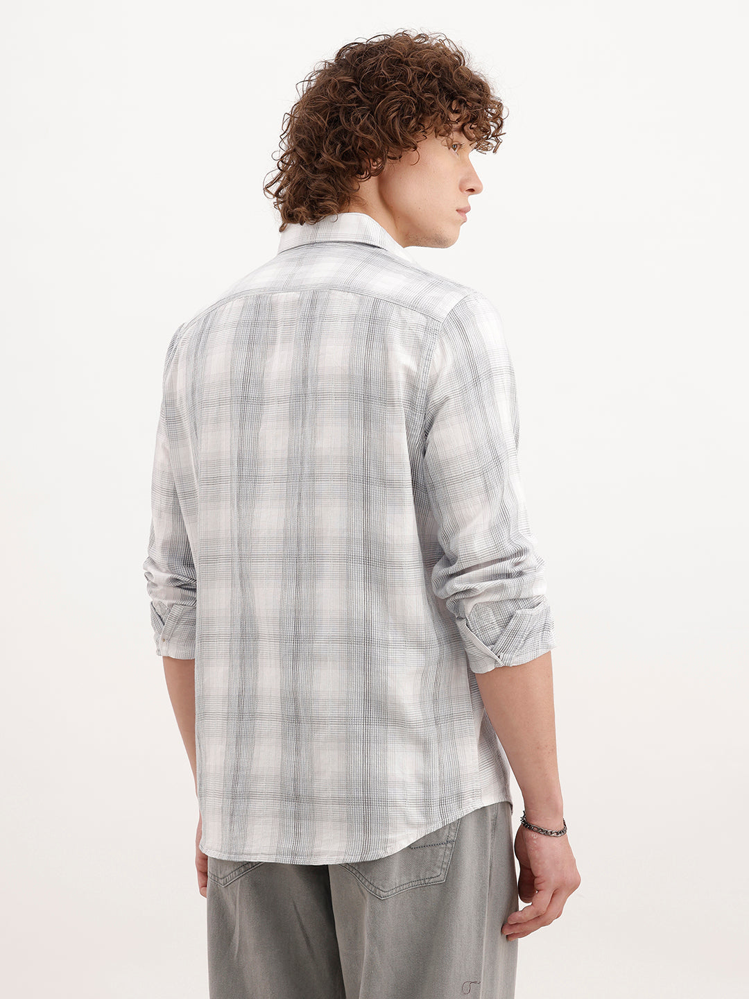Slim Fit Checkered Shirt  | White