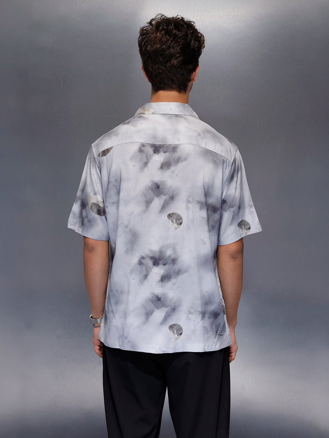 Men’s casual grey printed resort shirt | Navy Blue