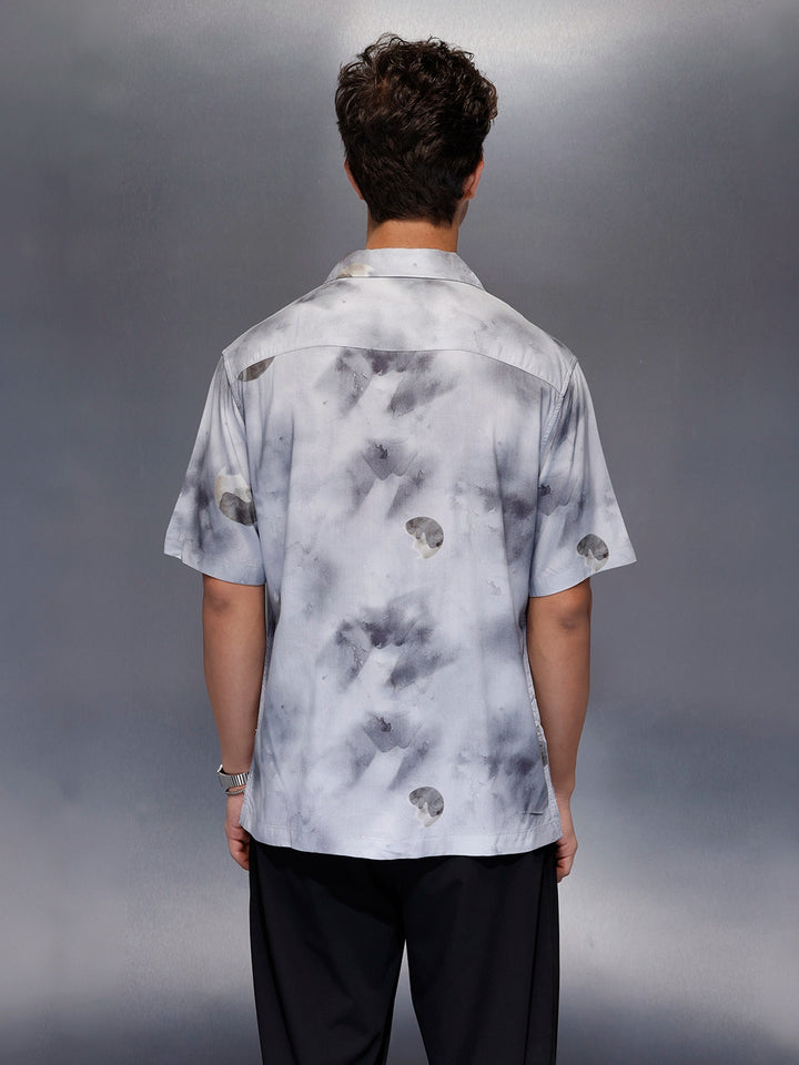 Men’s casual grey printed resort shirt | Navy Blue