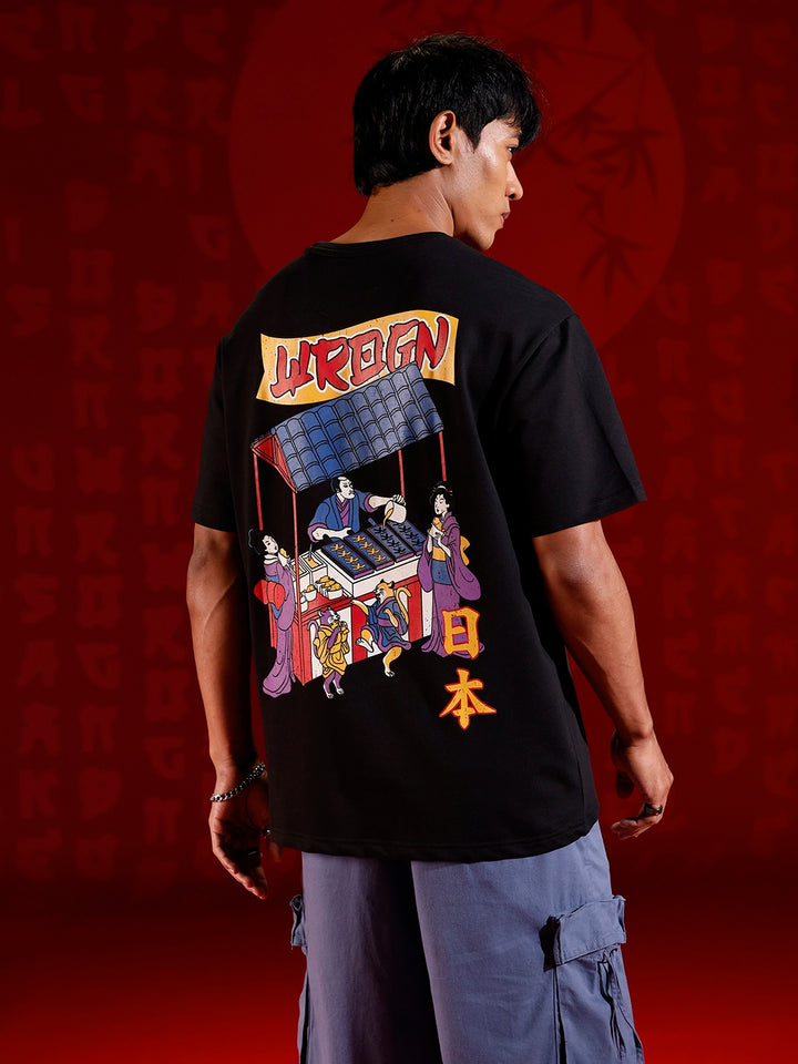 Minimal Chest Print Oversize Tshirt | Black