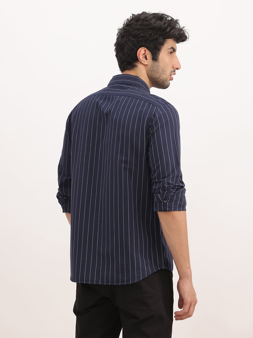 Slim Fit Striped Full Sleeve Shirt | Black