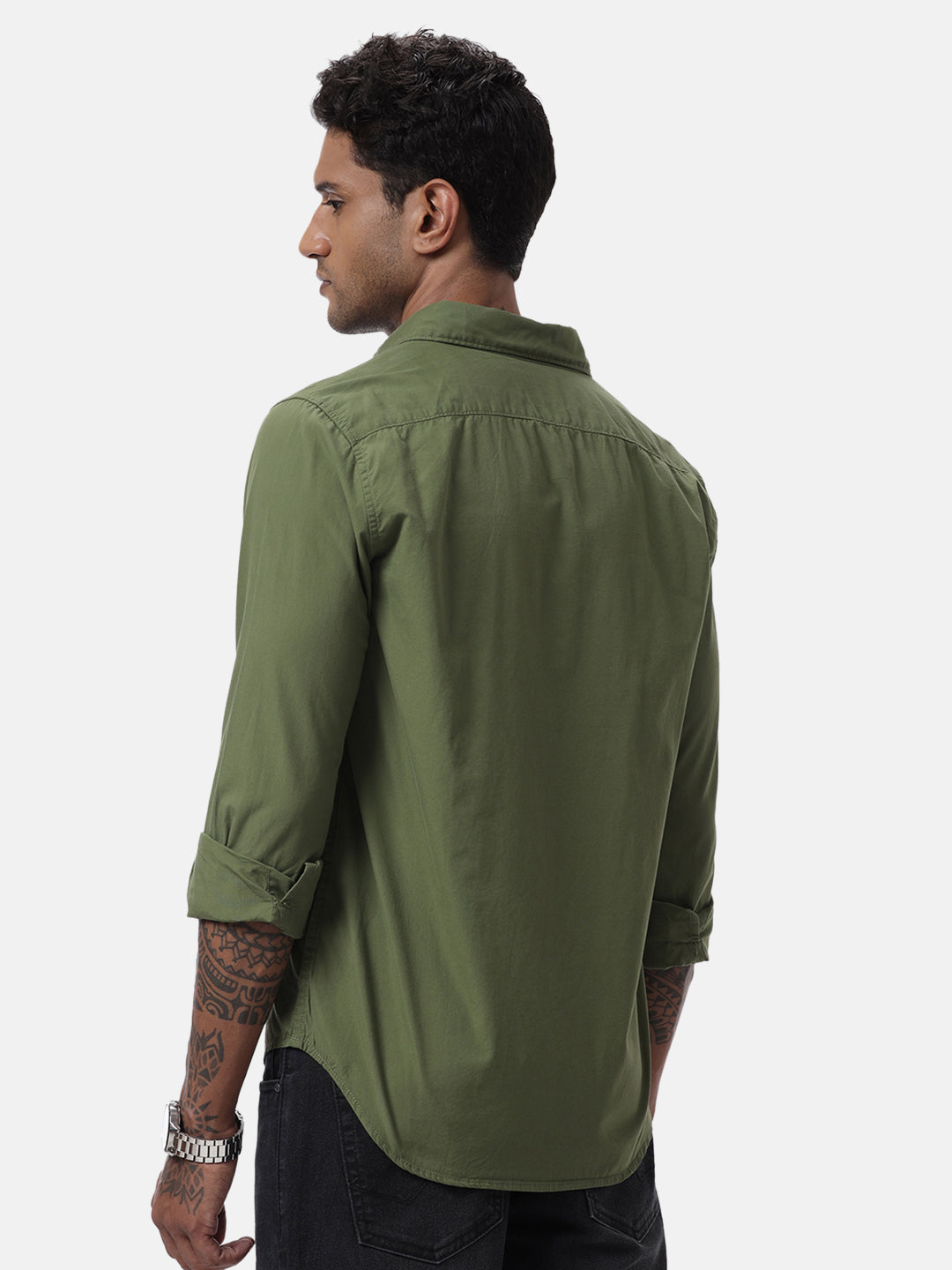 Light Olive Solid Casual Shirt