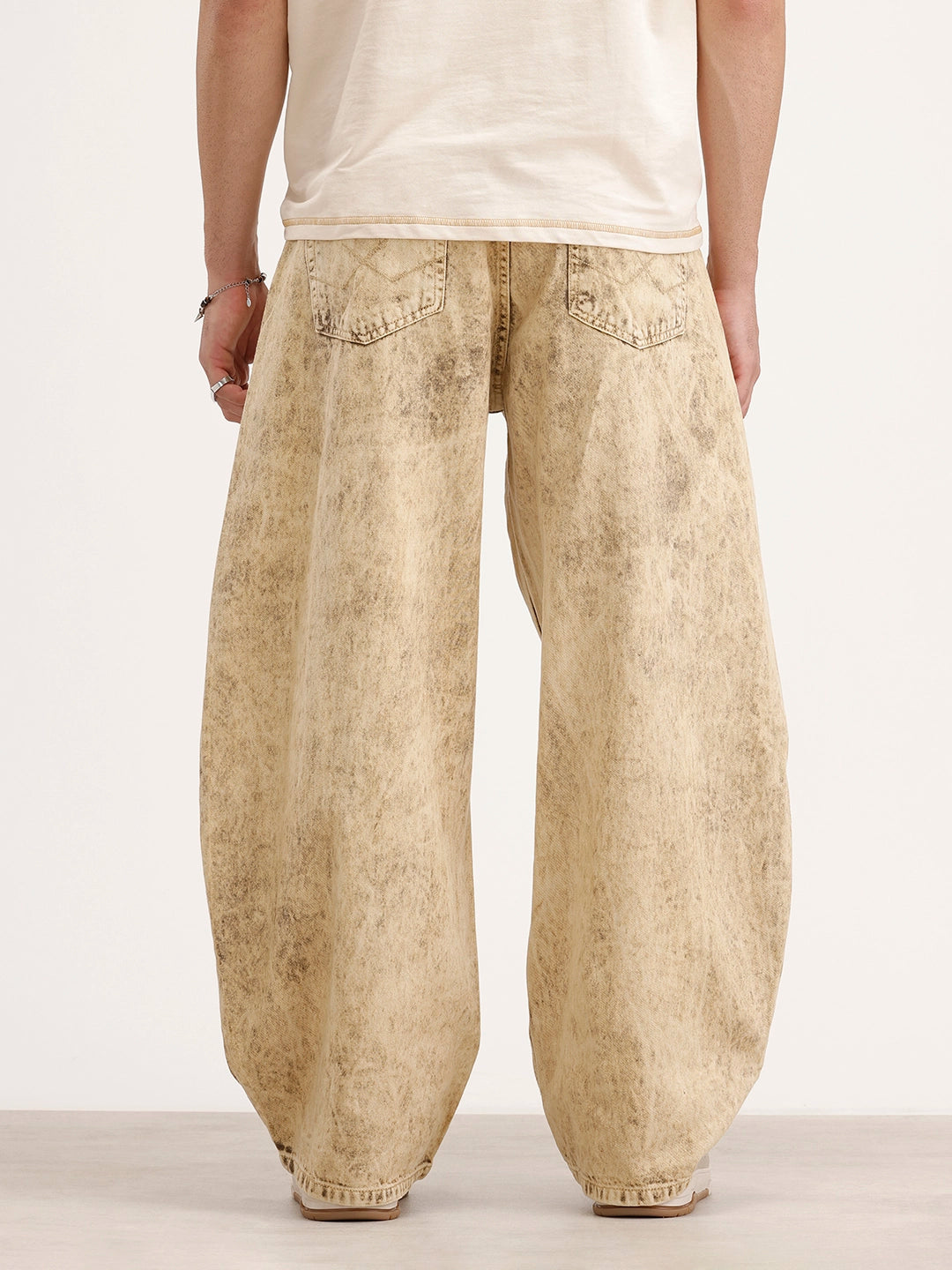 Balloon Fit Washed Denim Jeans | Khaki