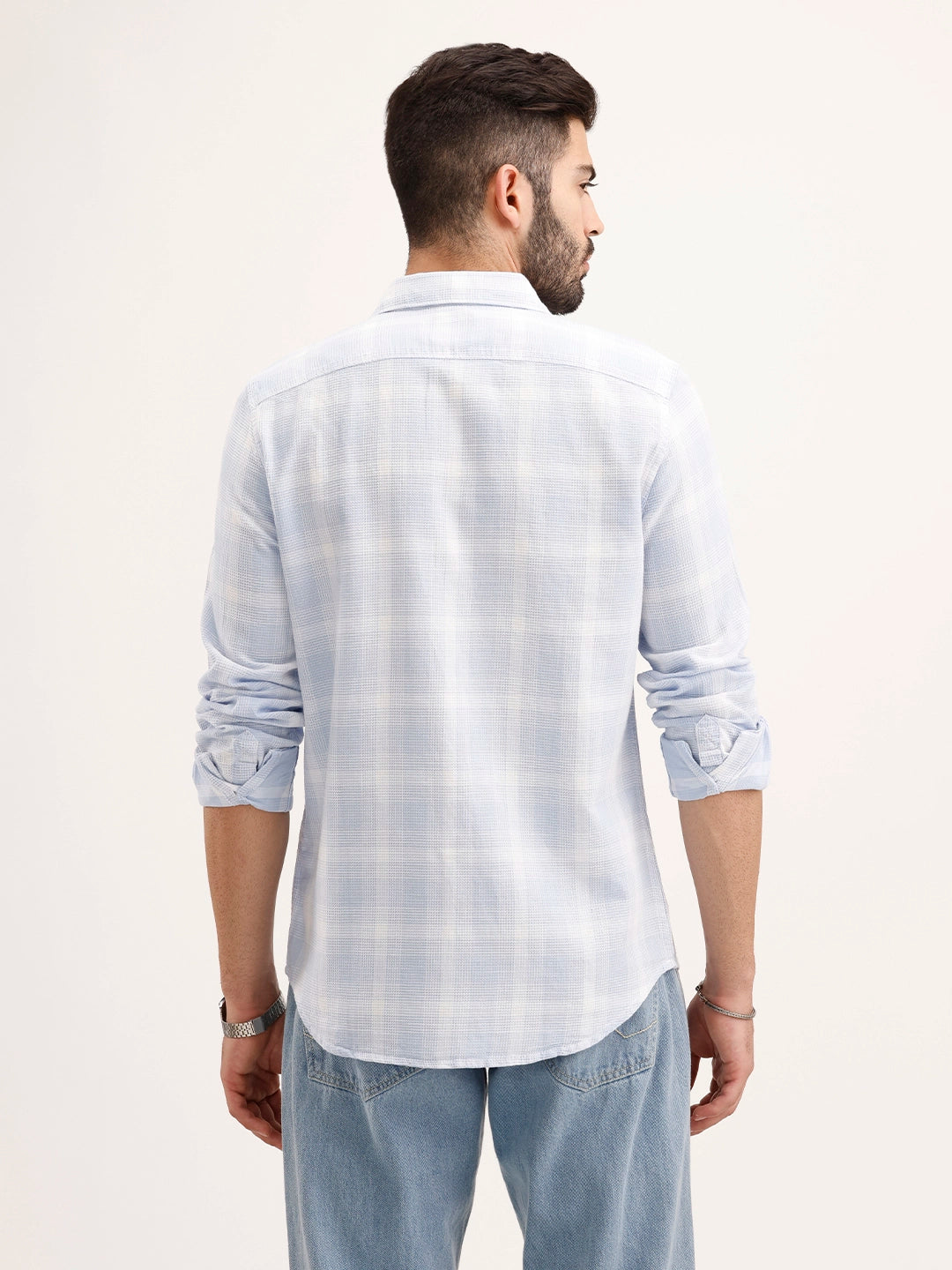 Textured Regular Fit Checkered Shirt | Blue