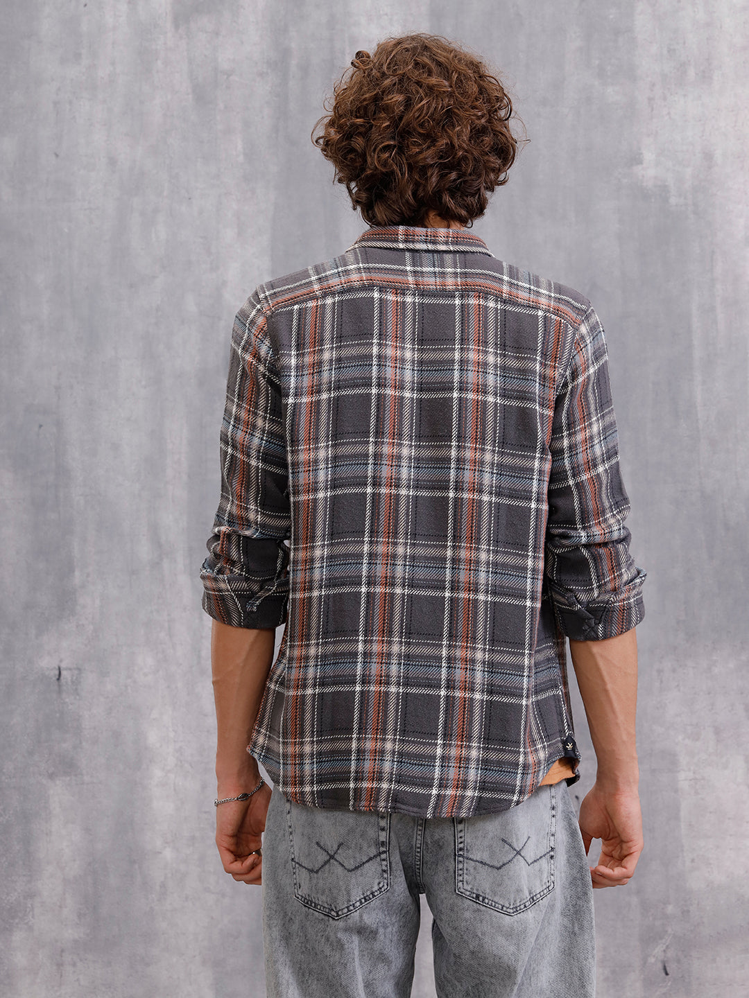 Textured Utility Check Shirt In Slim Fit  | Dark Grey