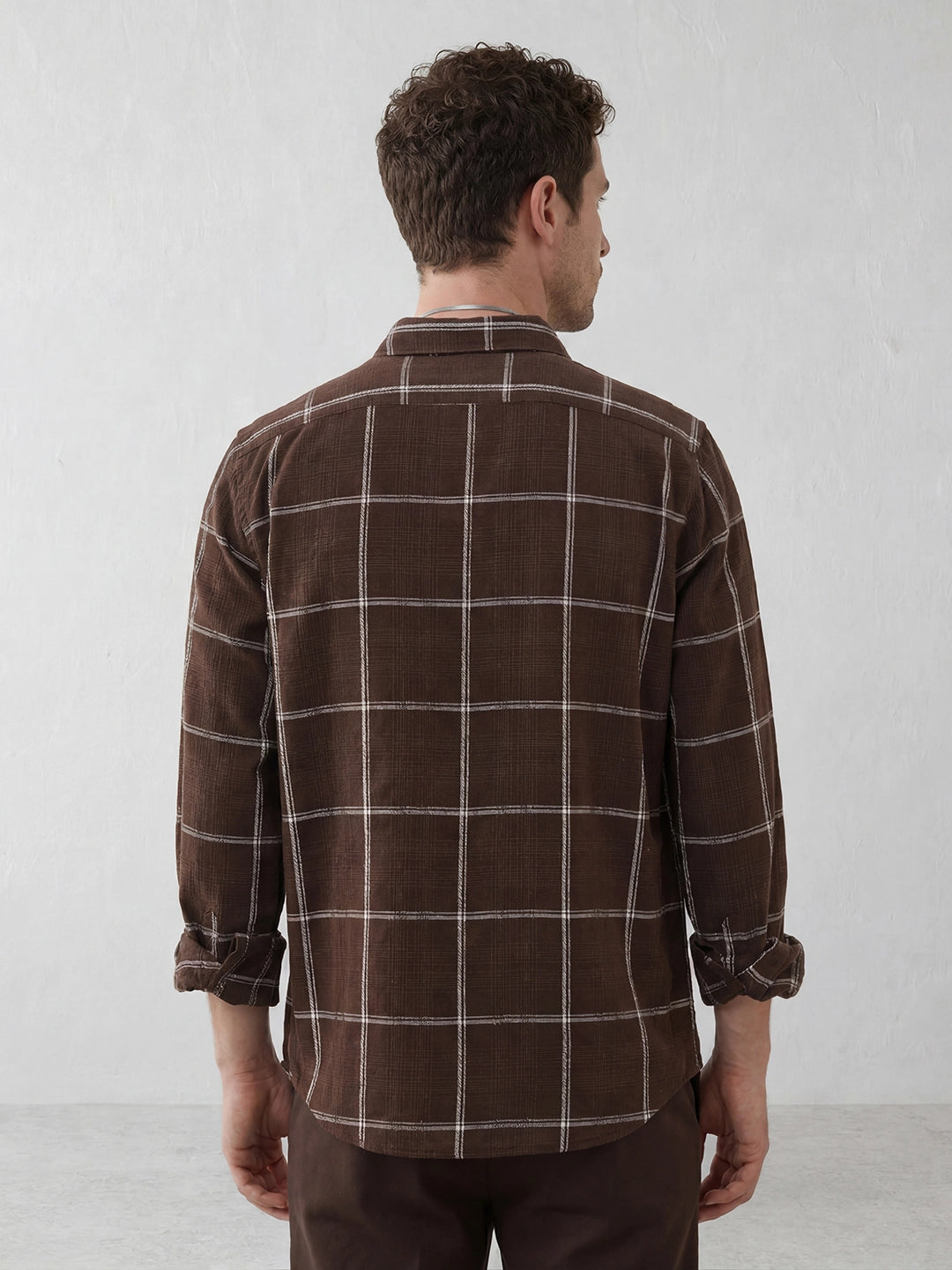 Slim Fit Checkered Shirt | Brown