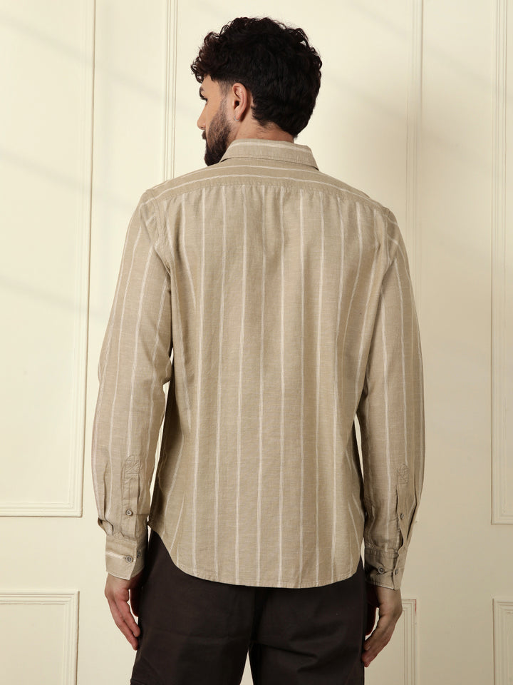 Chambray Striped Classic Shirt | Khaki