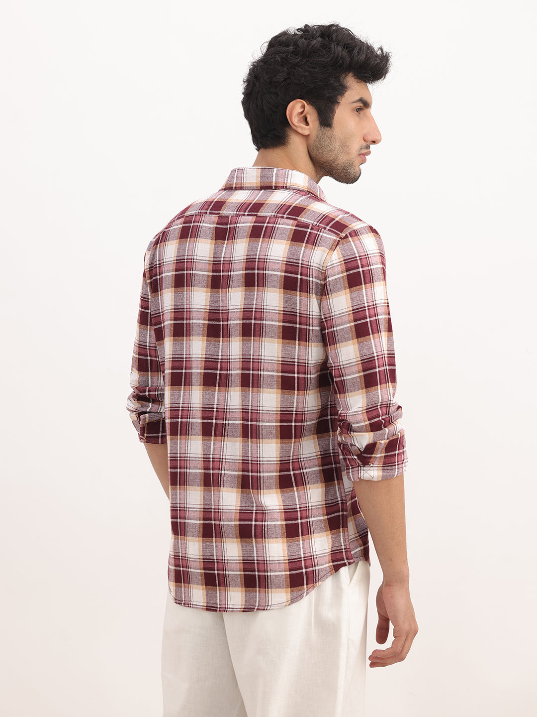 Slim Fit Checkered Full Sleeve Shirt | Maroon