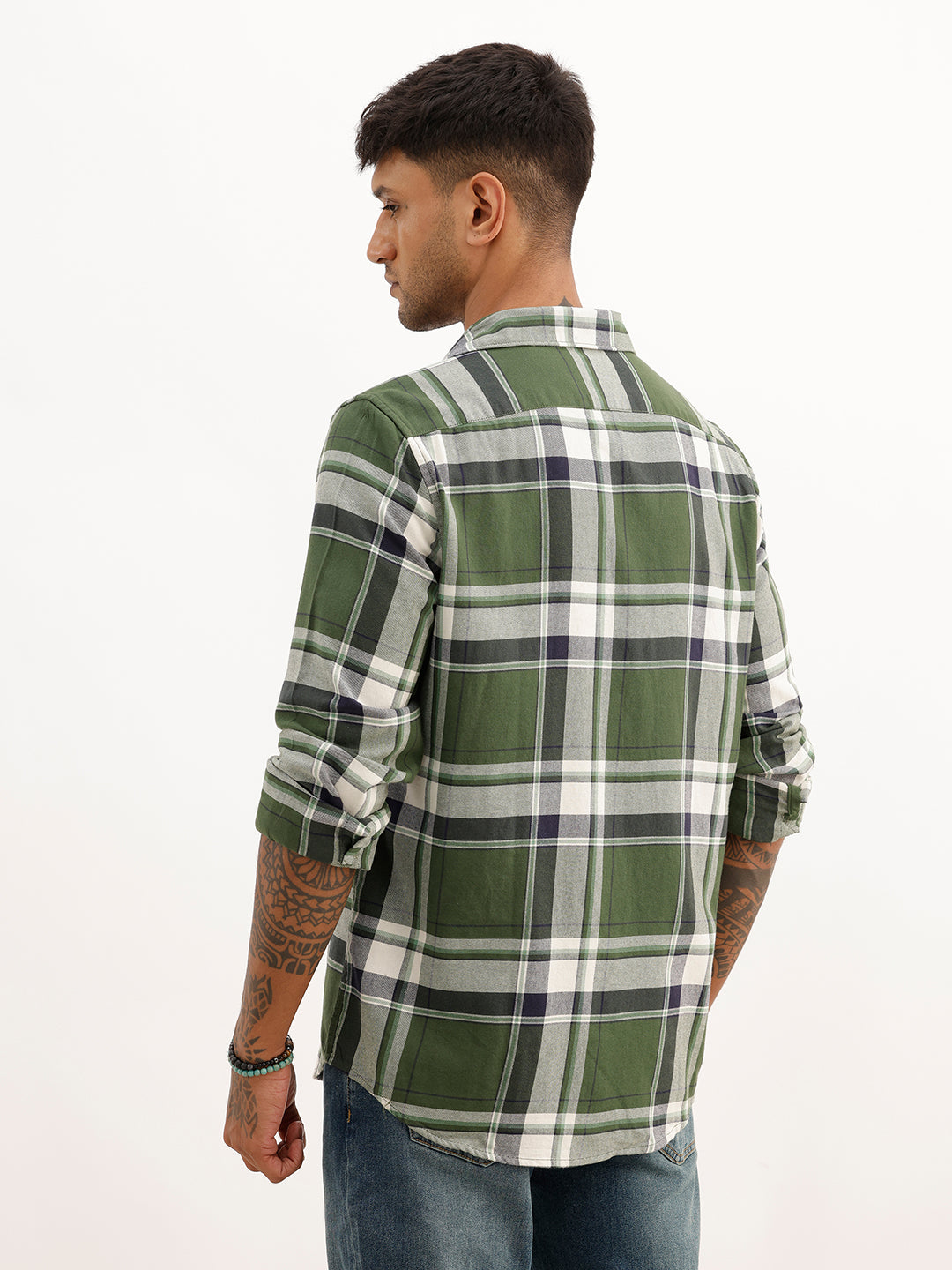 Regular Fit Checkered Full Sleeve Shirt | Olive