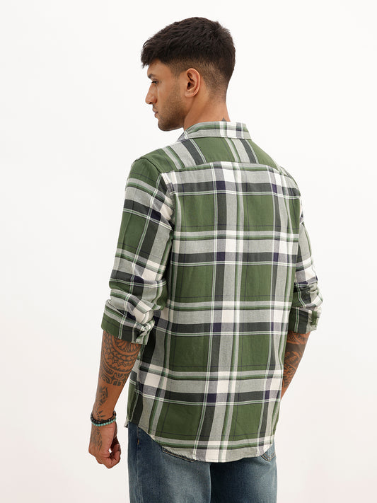 Regular Fit Checkered Full Sleeve Shirt | Olive