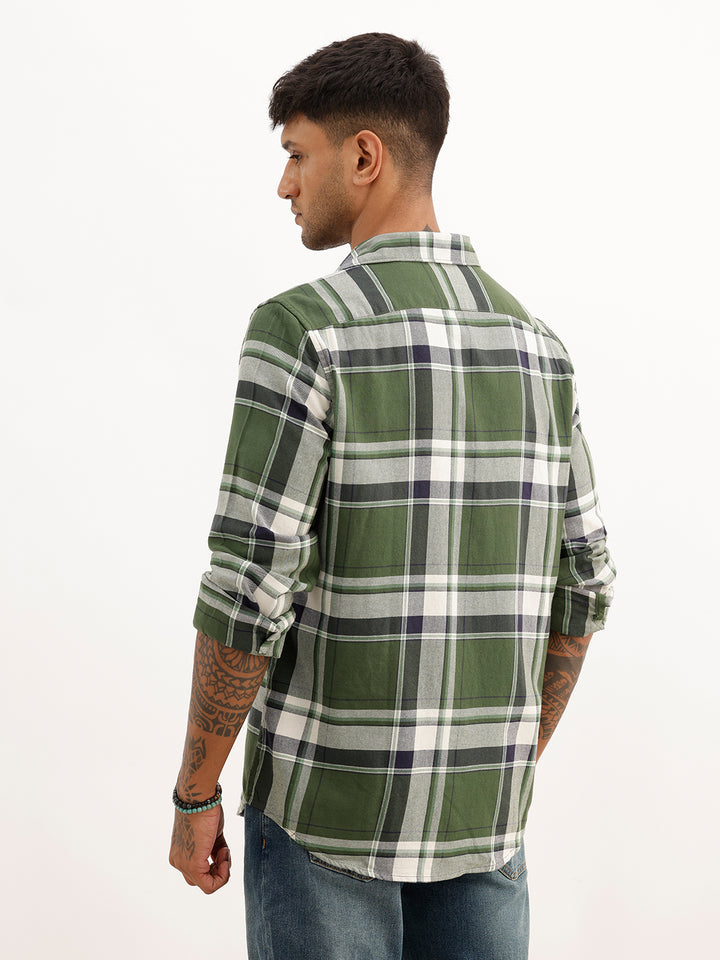 Regular Fit Checkered Full Sleeve Shirt | Olive