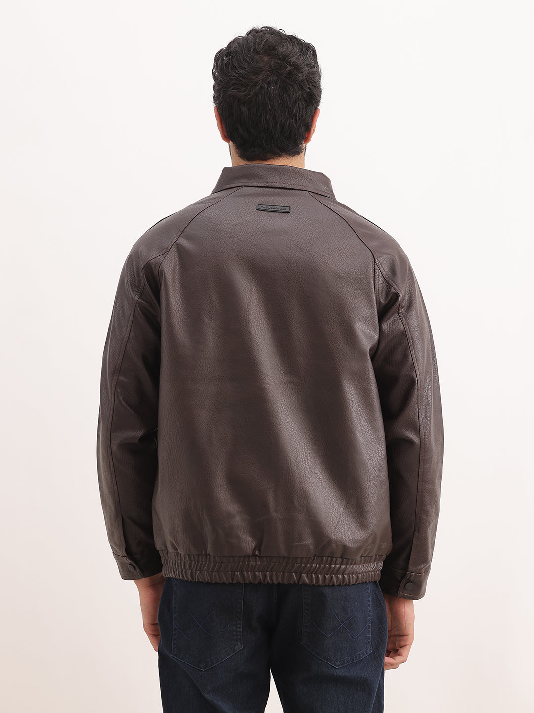 Solid Comfort Fit Zipper Jacket | Brown