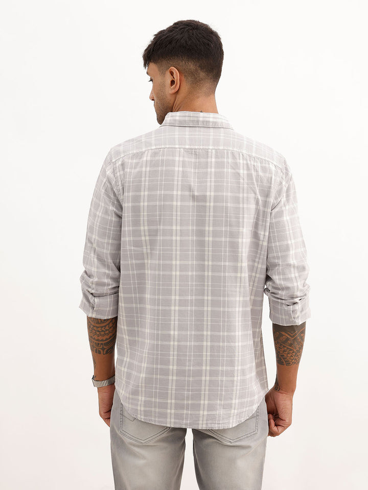 Slim Fit Checkered Full Sleeve Shirt | Grey