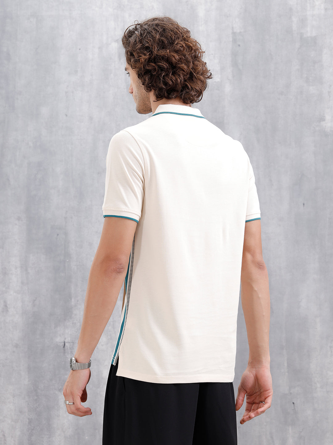 Cross-Stitch Inspired Printed Striped Slim Fit Shirt | Beige