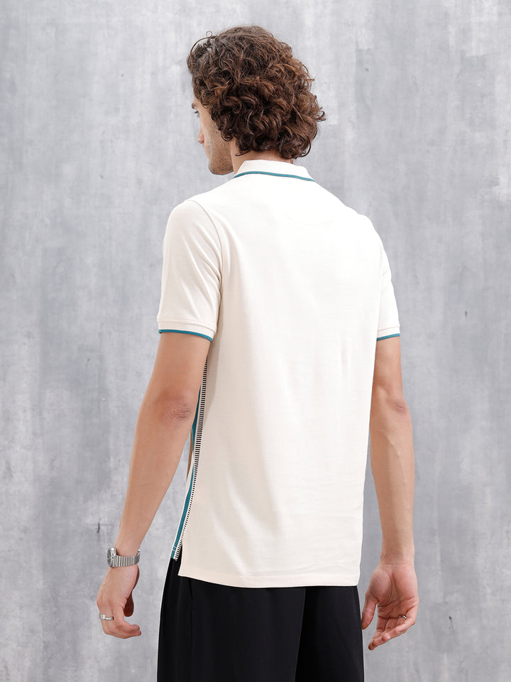 Cross-Stitch Inspired Printed Striped Slim Fit Shirt | Beige