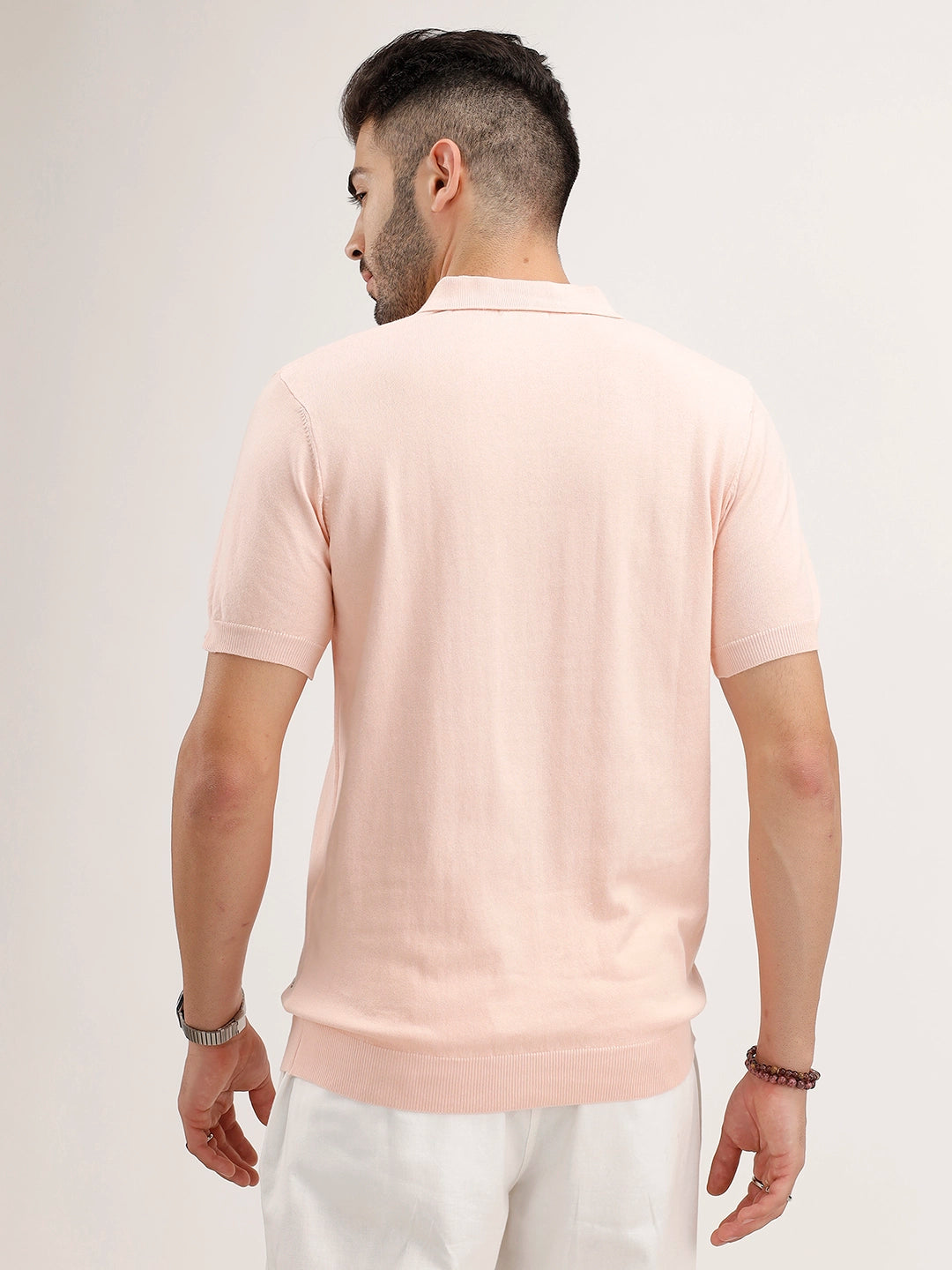 Slim Fit Flat Knit Polo T-Shirt | Peach