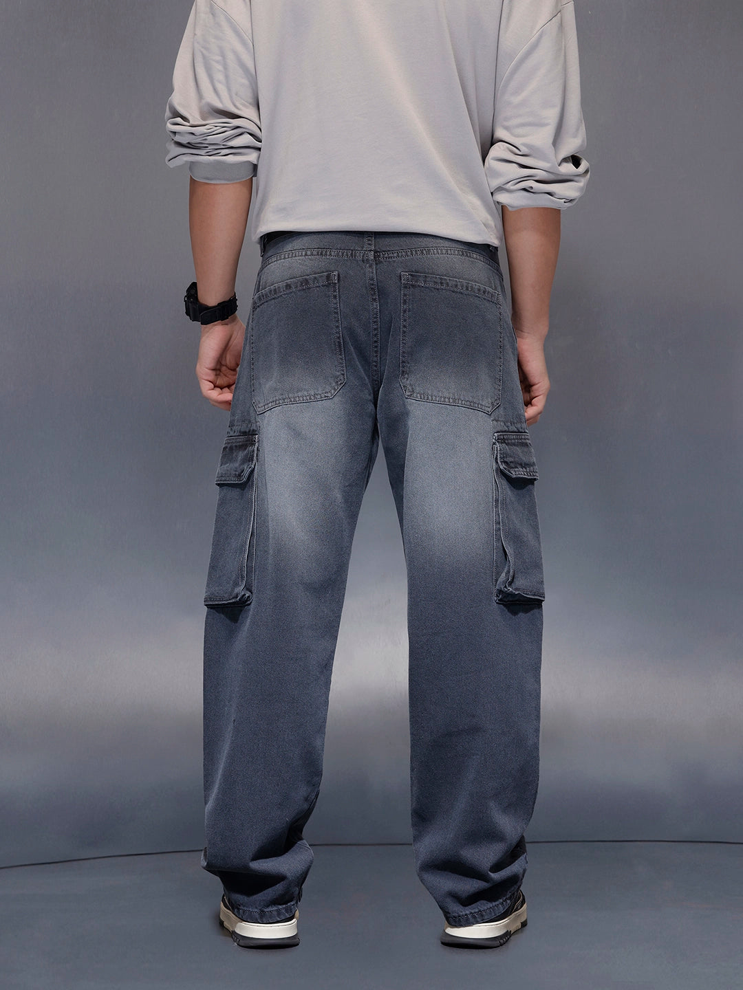 Charcoal loose Fit Cargo Denim | Grey