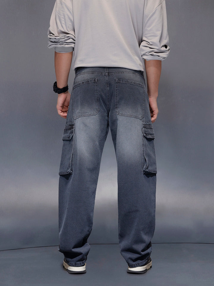 Charcoal loose Fit Cargo Denim | Grey