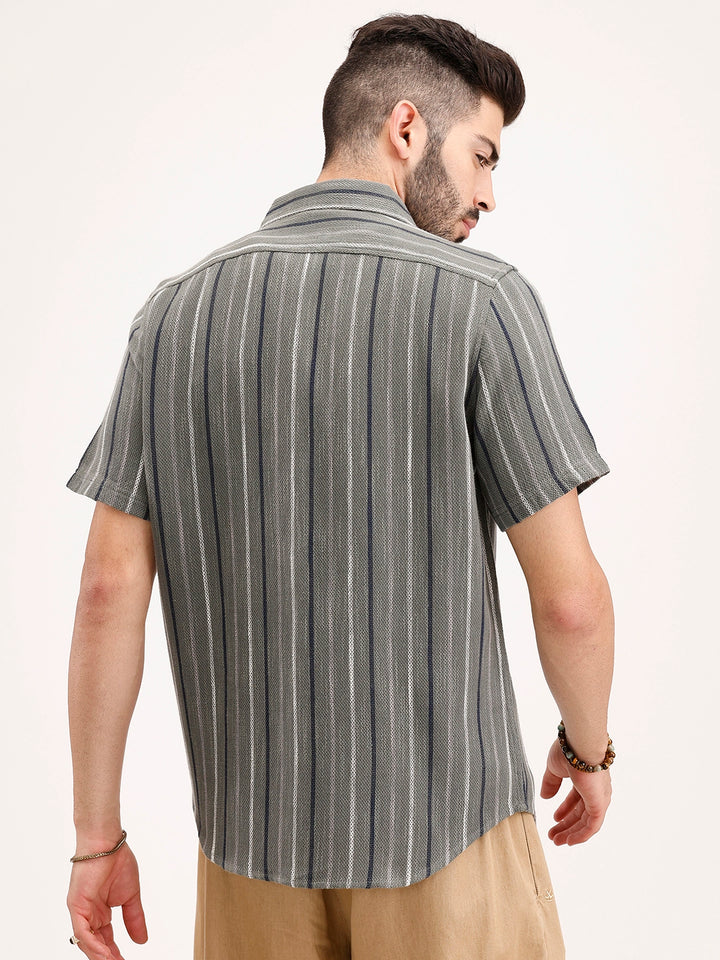 Slim Fit Striped Half Sleeve Shirt | Olive