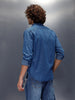 Flap Pocket Regualr Fit Denim Shirt With Branding | Blue