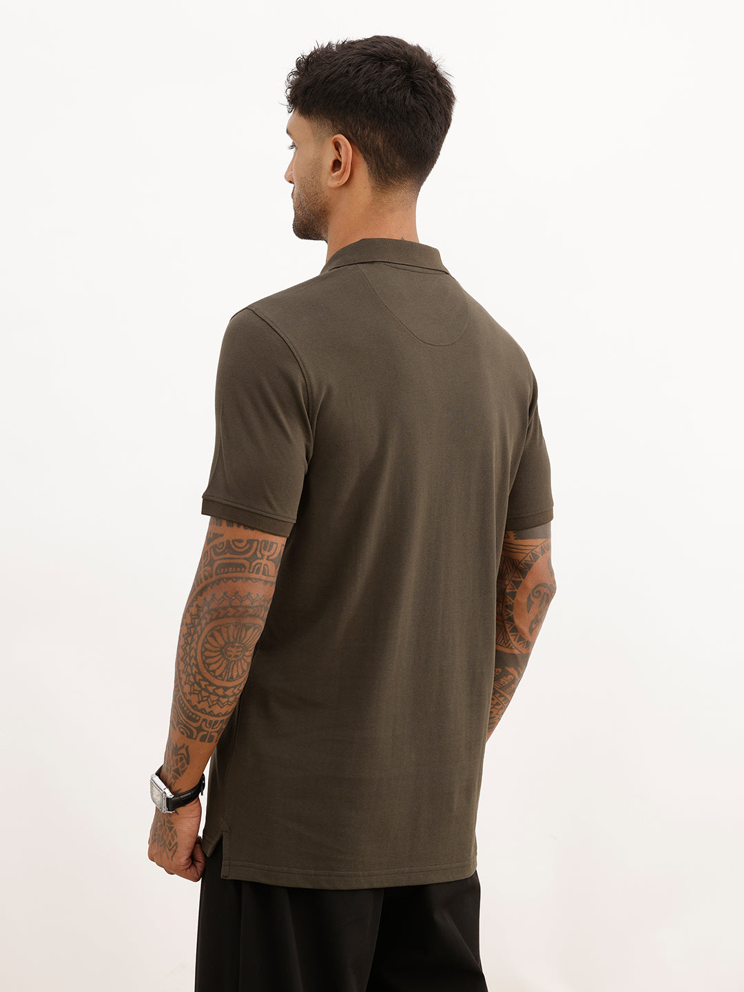 Regular Fit Solid Polo T-Shirt | Olive