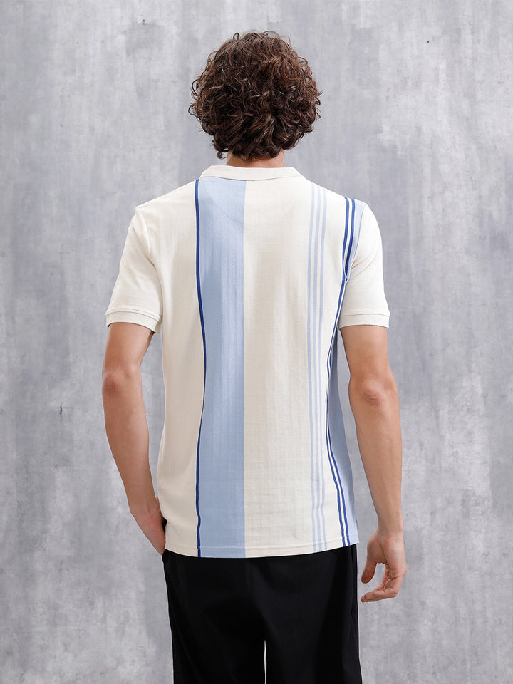 Yarn Dyed Striped Polo T-Shirt | Off White