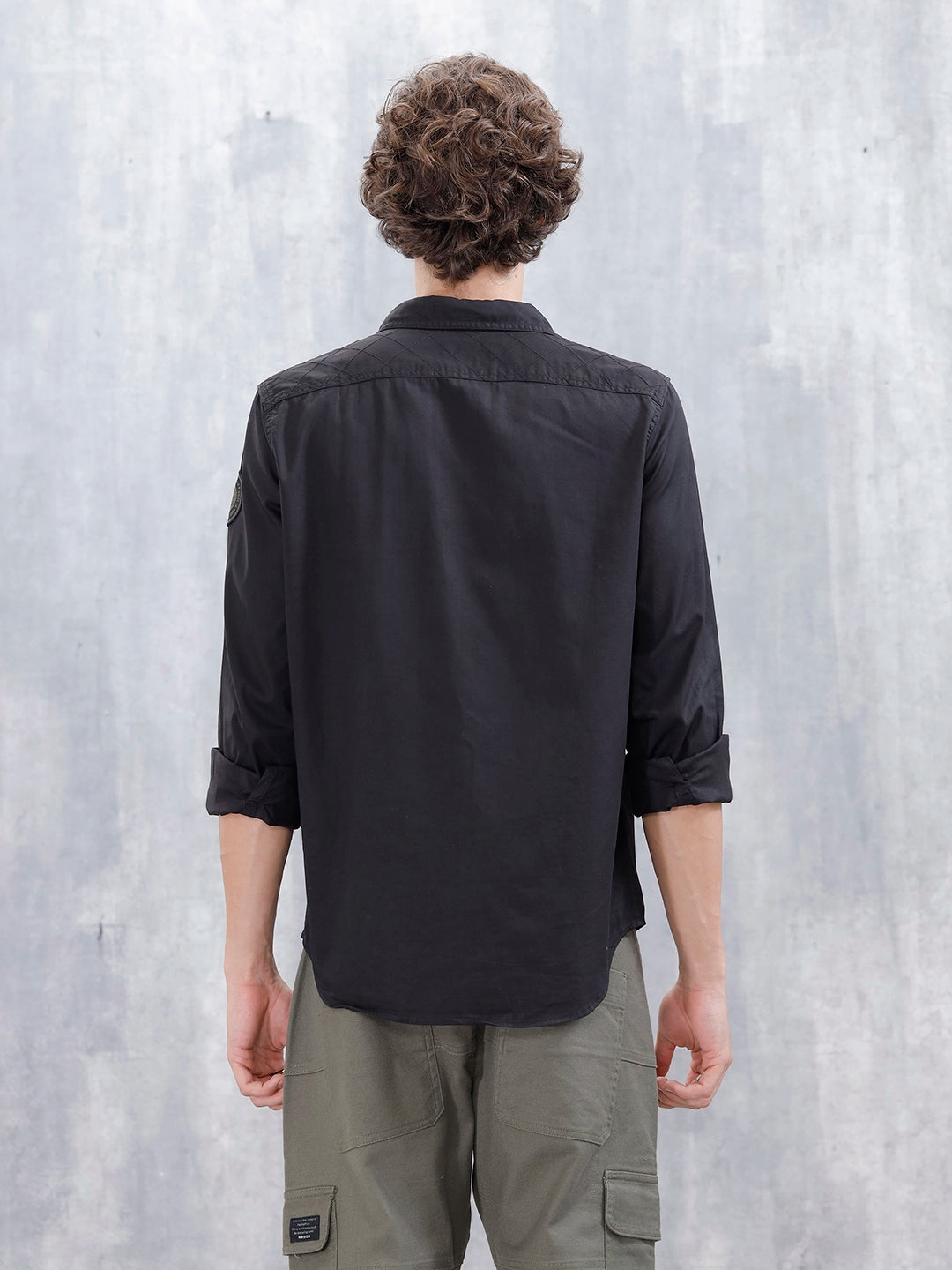 Wrogn Men's Slim Fit Double Pocket Casual Shirt | Black