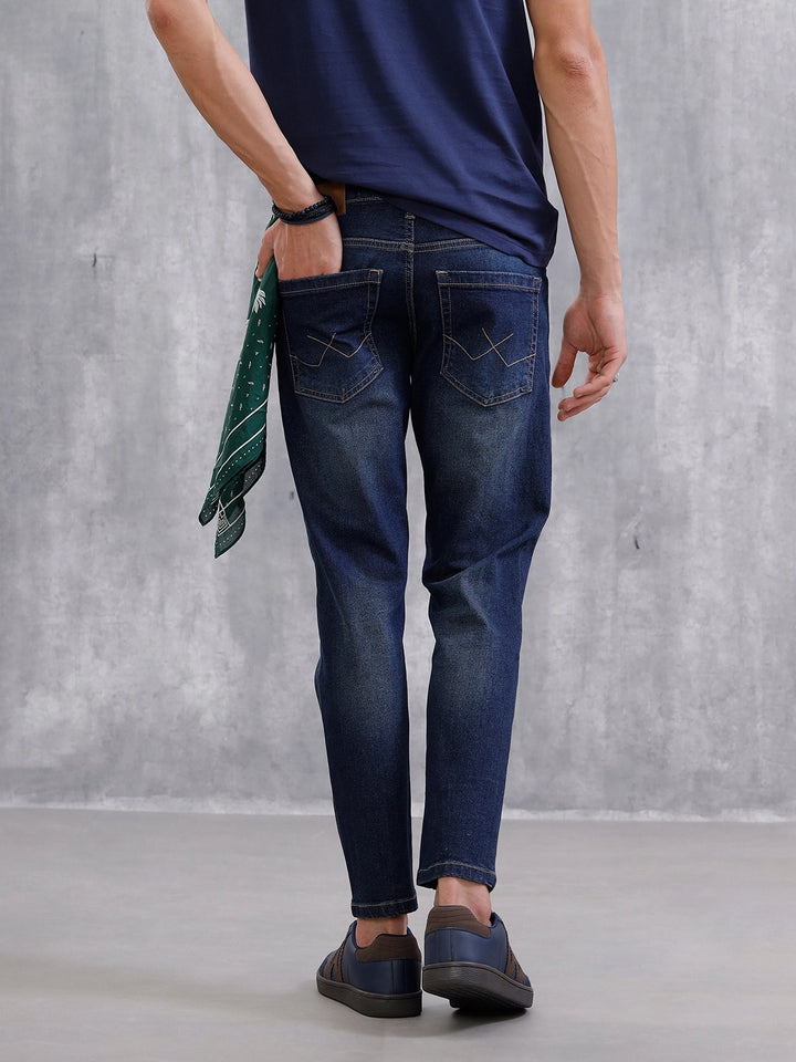 Solid Skinny Crop Distressed Jeans | Blue