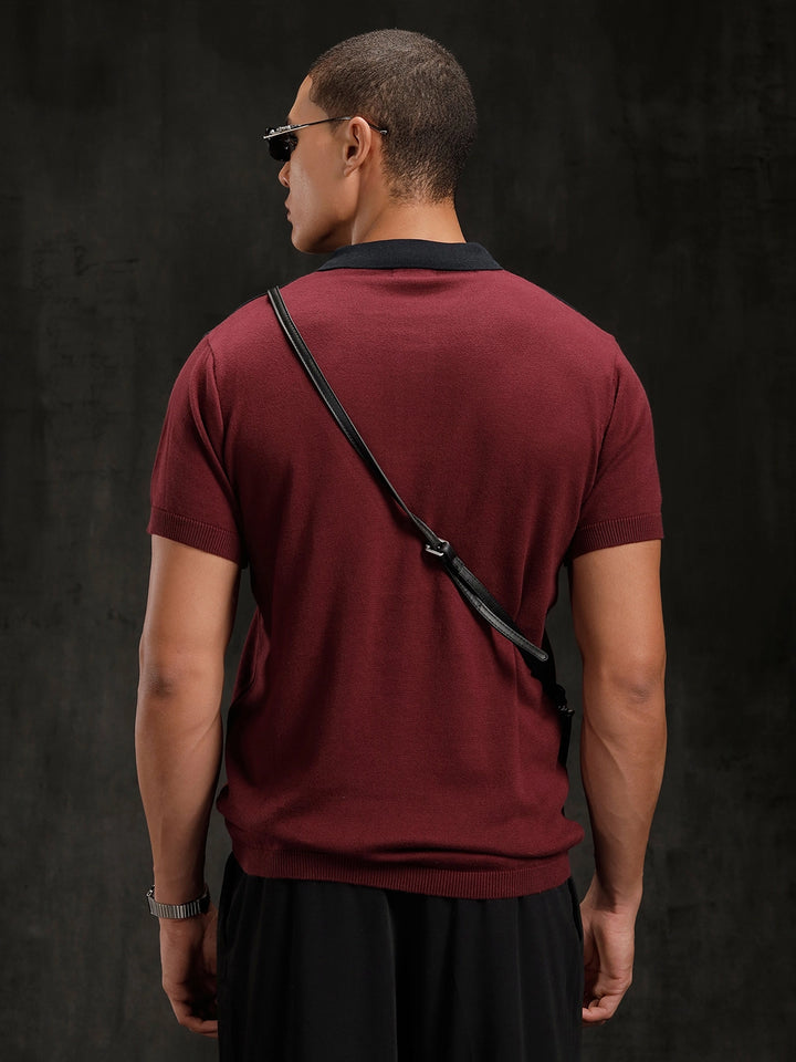 Flat Knit Slim Fit T-Shirt | Maroon