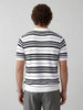 Striped Knitted Johnny Collar Polo Tee | White